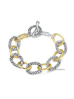 Twisted Cable Wire Link Chain Bracelet Two Tone Metal